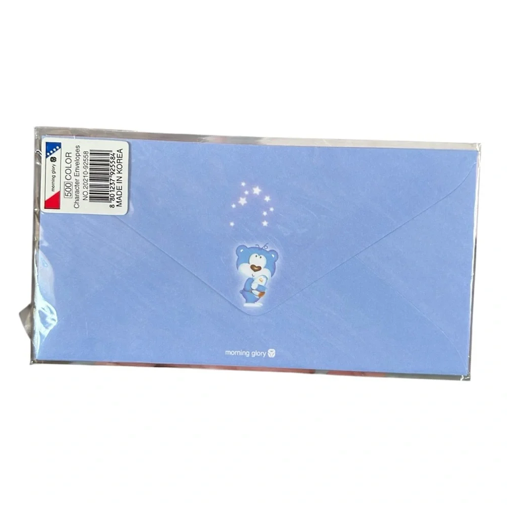 Vintage 90s Y2K Morning Glory Blue Bear Envelope Set Korean Stationary Kawaii